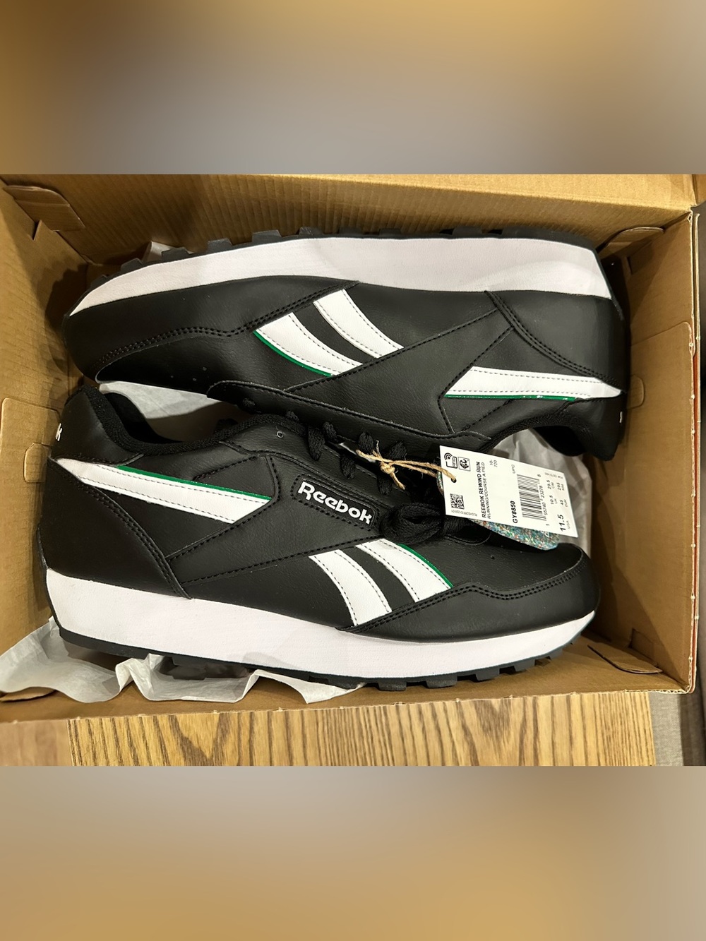 Reebok Black, White & Green Retro Sneaker